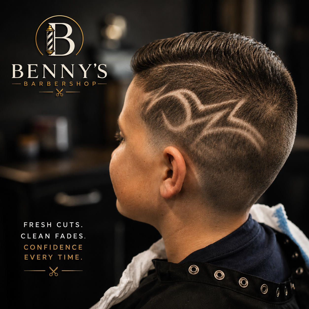 Fresh fade with intricate hair design